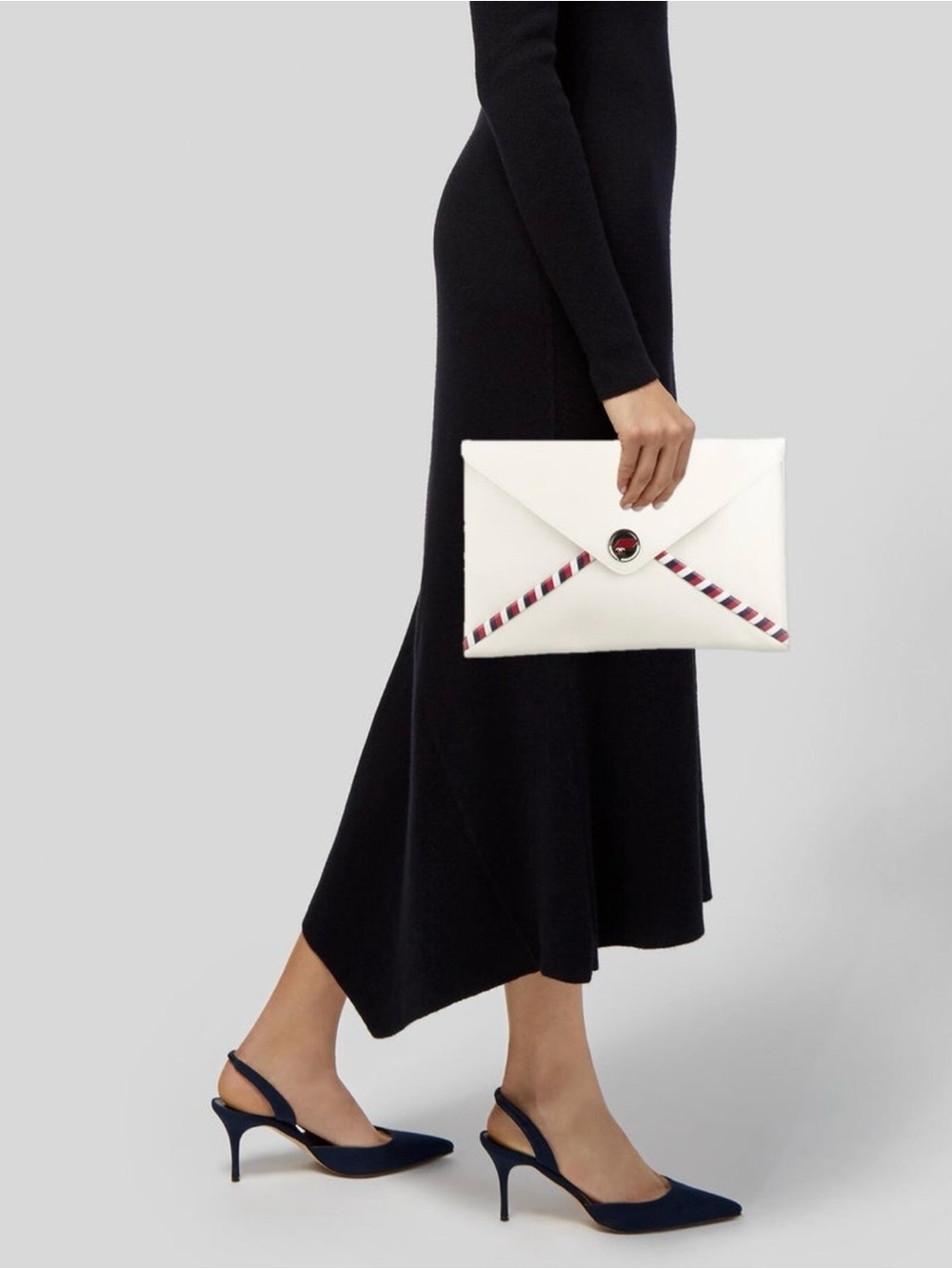 Envelope Clutch with Red-Trim Accent in White by Chanel